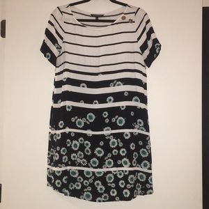 White, Black, and floral striped Short shift dress